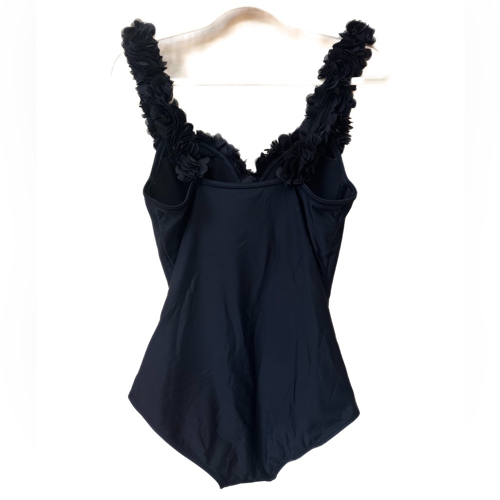 Chicwish Swimsuit One Piece 3D Flower Straps And Neckline Padded Cups Black - Picture 3 of 9